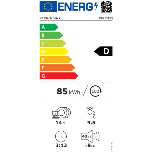 LG DB425TXS Εντοιχιζόμενο Πλυντήριο Πιάτων για 14 Σερβίτσια, με Ατμό και Wifi, Π59.8xY81.5εκ, D