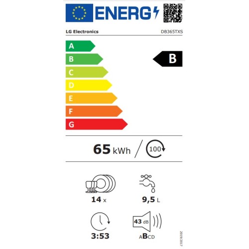 LG DB365TXS Πλήρως Εντοιχιζόμενο Πλυντήριο Πιάτων για 14 Σερβίτσια, με Ατμό και Wifi, Π59.8xY81.5εκ, B