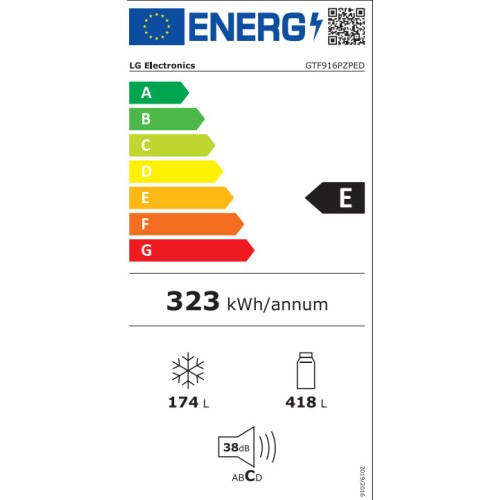 LG GTF916PZPED Ψυγείο Δίπορτο 592lt, Total NoFrost, με Wifi, E (Υ184xΠ86xΒ73εκ) Inox