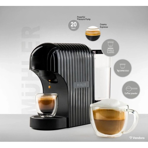 Muhler MCM-601 Καφετιέρα για Κάψουλες 20Bar (Nespresso, Dolche Gusto) 3in1 1400W Μαύρη