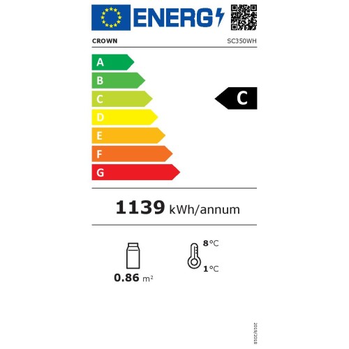 Crown SC350WH Επαγγελματικό Ψυγείο Βιτρίνας 350lt, C (Υ194,5xΠ59,5xΒ57εκ) Λευκό