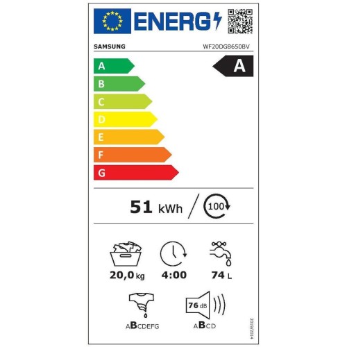Samsung WF20DG8650BVU4 Πλυντήριο Ρούχων 20kg 1000 Στροφών