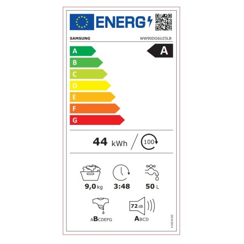 Samsung WW90DG6U25LBU4 AI EcoBubble Πλυντήριο Ρούχων 9kg, 1400 στροφές, με Ατμό & Wifi, A, Mαύρο