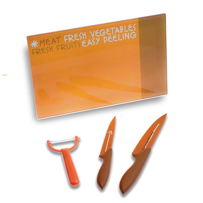 Σετ μαχαίρια-αποφλοιωτής-επιφάνεια κοπής 