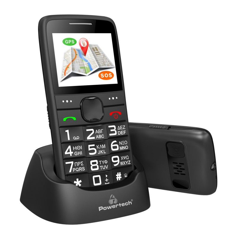 POWERTECH Κινητό Τηλέφωνο Sentry GPS SOS Call Dual Sim με φακό μαύρο