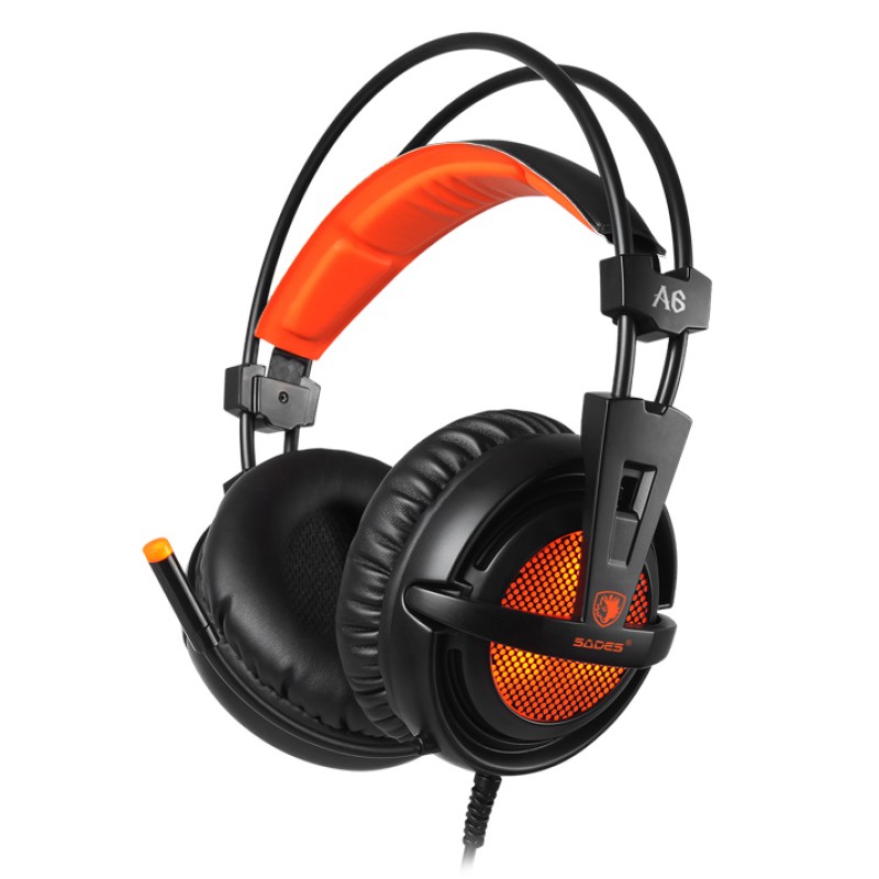 SADES Gaming Headset A6 multiplatform USB LED μαύρα