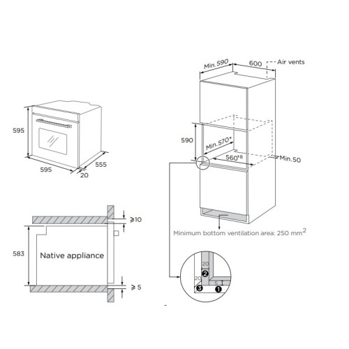 Arielli AME-970BL Φούρνος άνω Πάγκου 70lt, χωρίς Εστίες, Υδρόλυση, Π59,5εκ, Α, Μαύρος