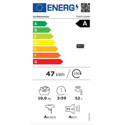 Πλυντήριο Ρούχων LG F4WR510SBM 10Kg A 1400 Στροφών Μαύρο