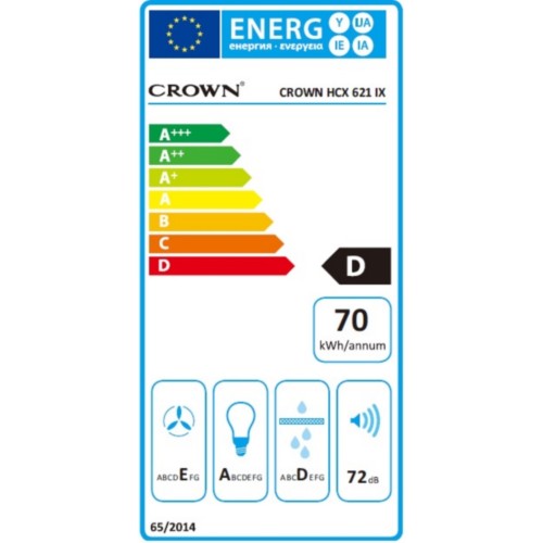 Crown HCX 621 IX Eλεύθερος Απορροφητήρας, Π60cm, D, Inox