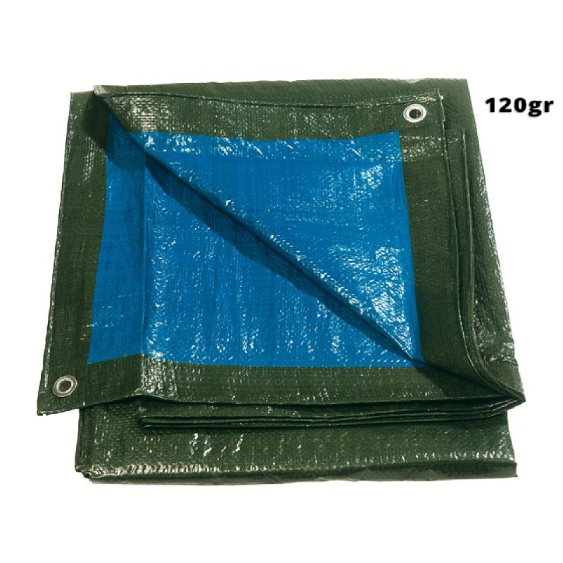 Μουσαμάδες 120gr 5 * 8m  μπλε/πράσινοι αδιάβροχοι με κρίκους