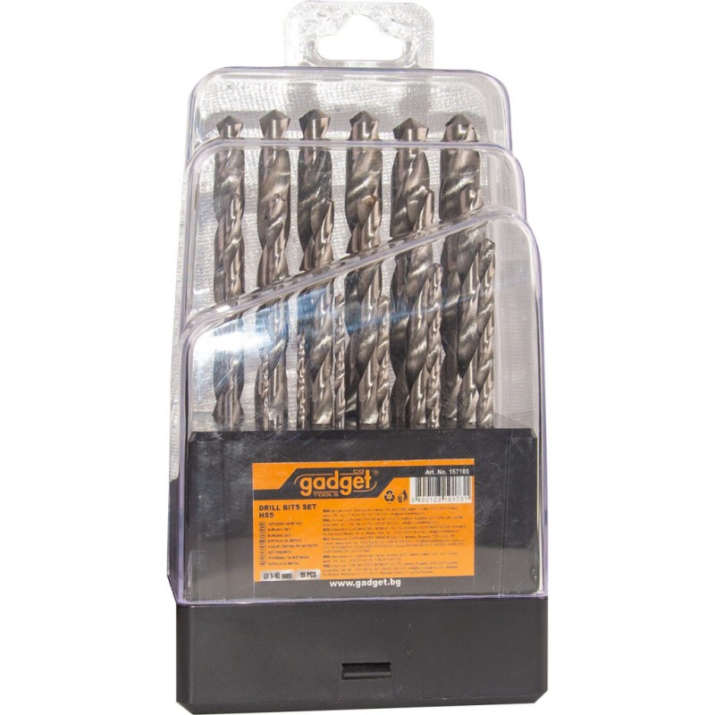 GADGET Τρυπάνι σιδήρου σετ 19τεμ 1-10mm 157105