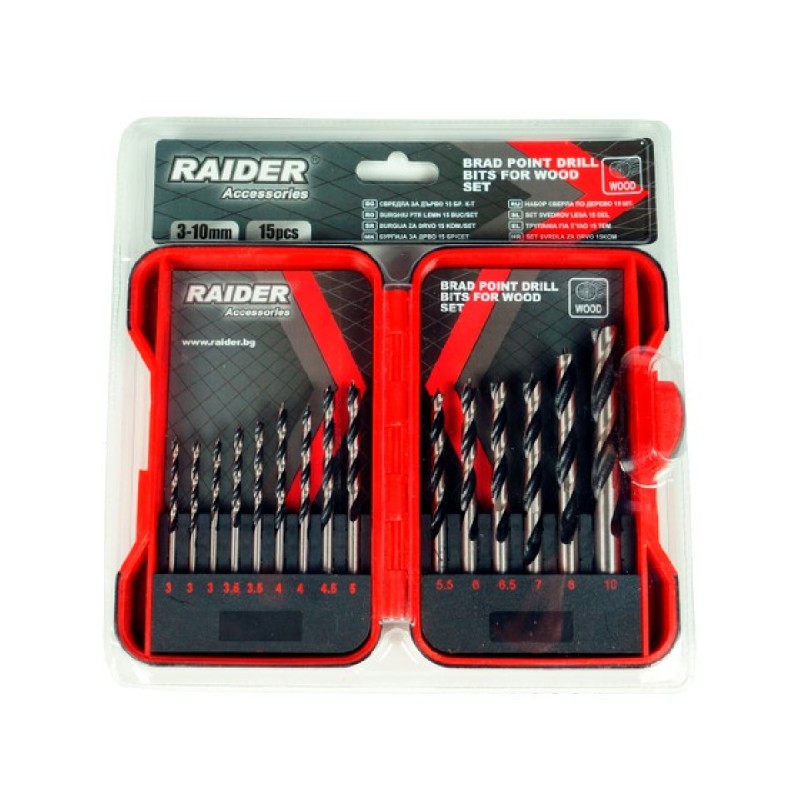 RAIDER Τρυπάνι ξύλου ακίδος σετ 15τεμ 3-10ΜΜ 157791