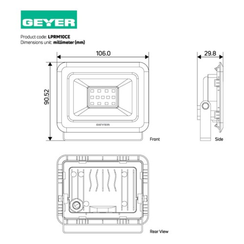 GEYER Προβολέας led μαύρος 10W 4000K 900LM LPRM10CE