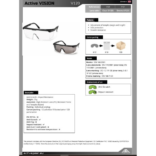 Γυαλιά Εργασίας VISION για Προστασία με Μαύρους Φακούς V121