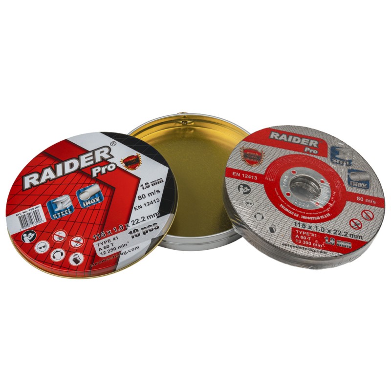 RAIDER Τροχός κοπής inox A60T 115*1.0*22.2mm σε μεταλικό κουτί 160157 (τιμή/τεμ)