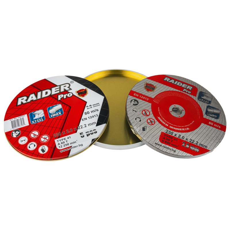 RAIDER Τροχός κοπής inox A60T 230*2.0*22.2mm σε μεταλικό κουτί 160159 (τιμή/τεμ)