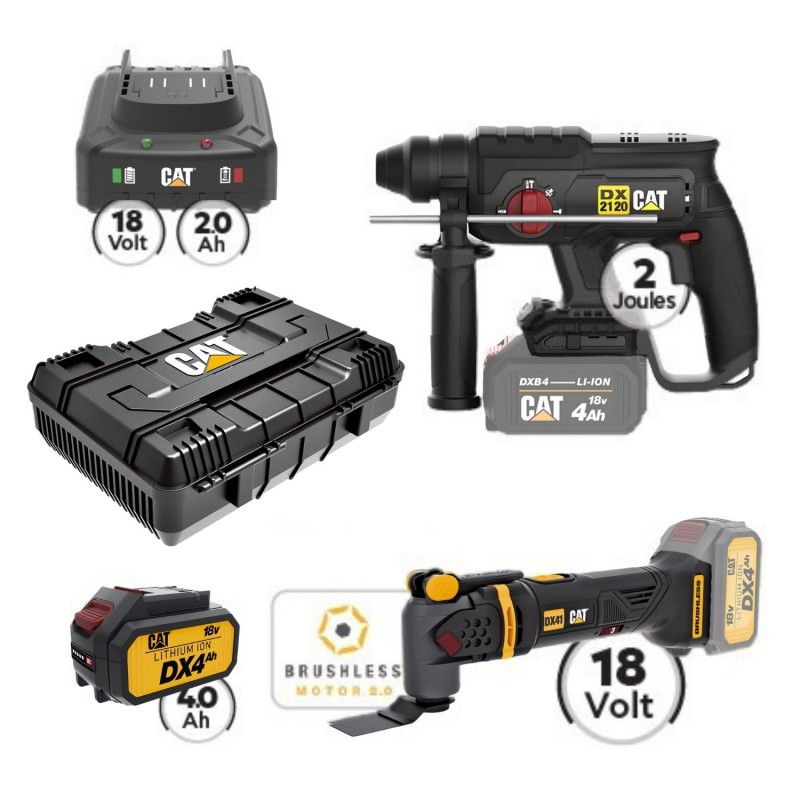 CAT Combo-52 Σκαπτικό DX2120B, Πολυεργαλείο DX41B, Πλαστική βαλίτσα
