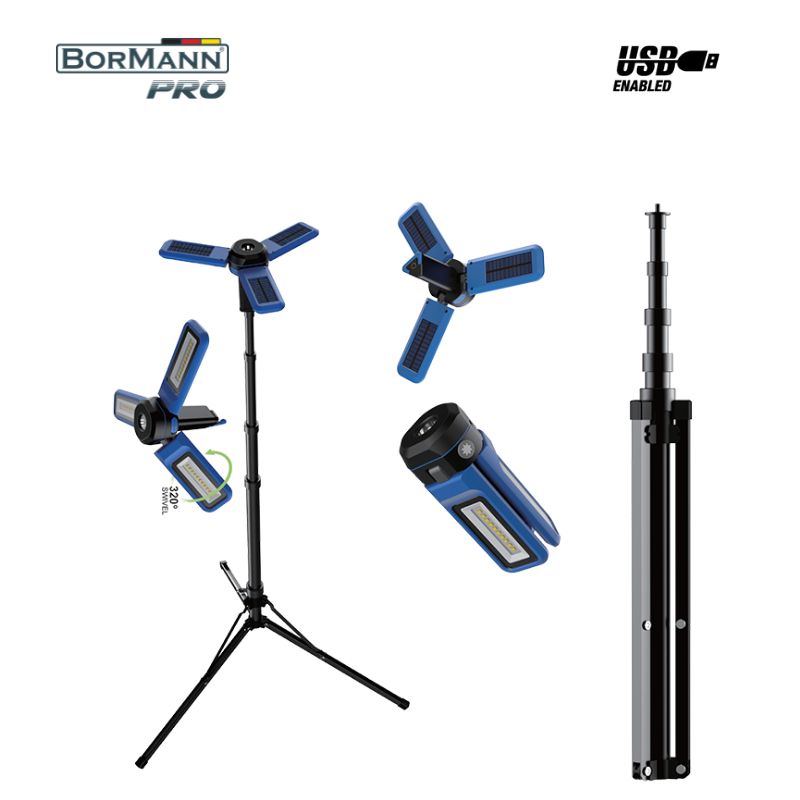 BORMANN Pro BPR6070 Φακός/Λάμπα Εργασίας Επαναφορτιζόμενος Led 1200Lm, Με Ηλιακά Πάνελ 063414