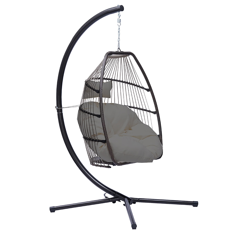 BORMANN BSP1166 Κρεμαστή Κούνια Φωλιά Με Βάση Ratan, Μαξιλάρι, 95x95x196cm, Αντοχής Έως 130Kg, Γκρι 066446