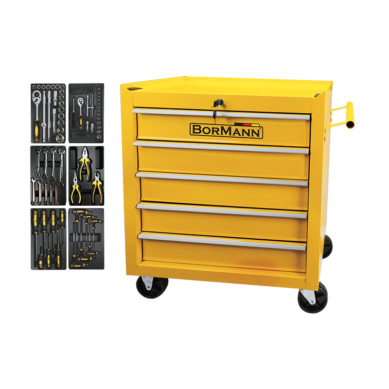 BORMANN BWR7100SET Εργαλειοφορέας 5 Συρτάρια Σετ 66 Εργαλεία Με Στοπ, Μ64xΠ36xΥ62cm 053712