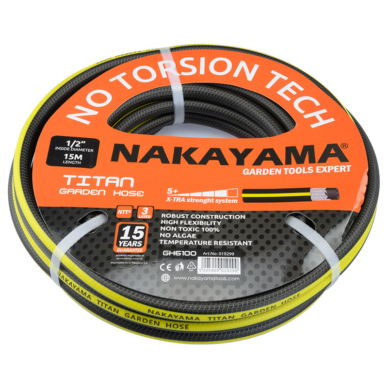 NAKAYAMA GH6100 Λάστιχο Τitan 3 Επιστρώσεις 15m,1/2" 019299
