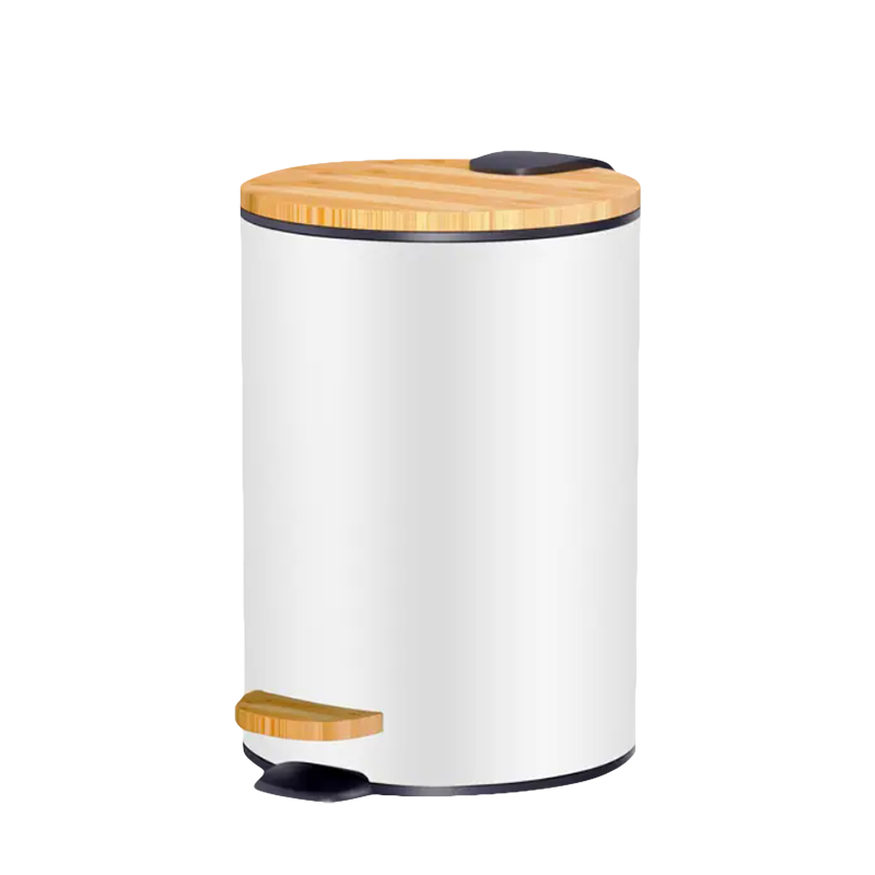 BORMANN BTW9036 Μεταλλικό Καλαθάκι Μπάνιου Λευκό με Ξύλινο Καπάκι 5L,Μηχανισμός Αργού Κλεισίματος 061540