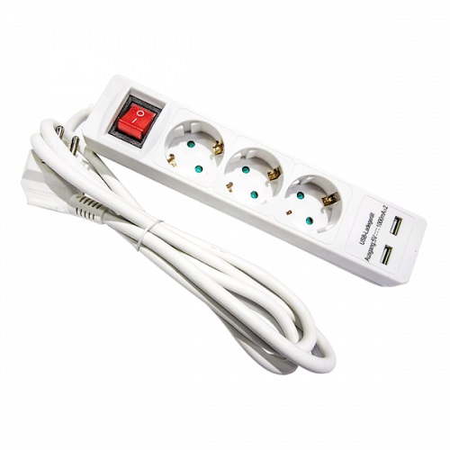 Πολύμπριζο 3 Θέσεων με 2 θέσεις USB, καλώδιο 1.5 μέτρο και διακόπτη[41041] 41041