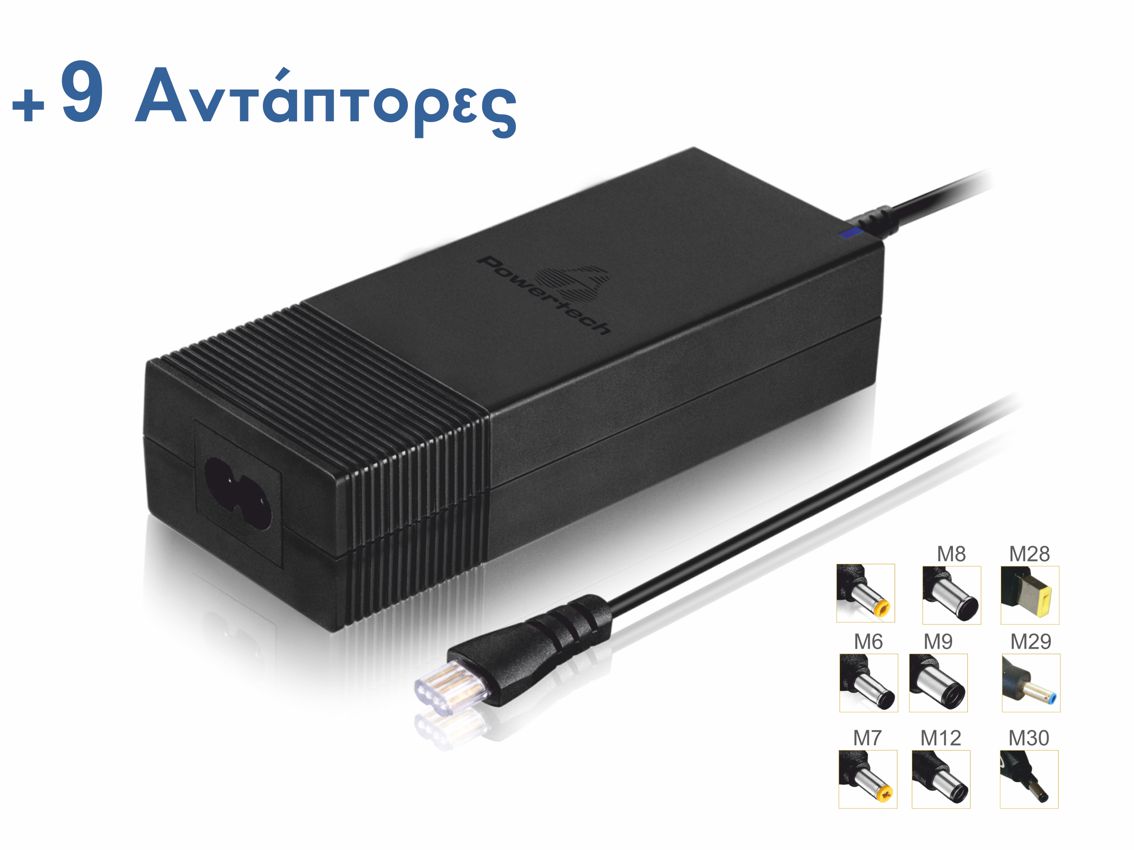 POWERTECH φορτιστής LAPTOP, Universal -AUTO - 90 watt - 9 Tips PT-372