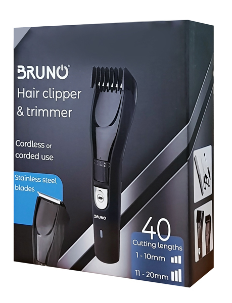 BRUNO - ΣΗΜΑΝΤΙΚΟ: Σε περίπτωση διαφοράς τιμής από το κατάστημα ισχύει παντα και μόνο η τιμή του καταστήματος BRUNO Κουρευτική μηχανή BRN-0022, 40 μήκη κοπής, μαύρη