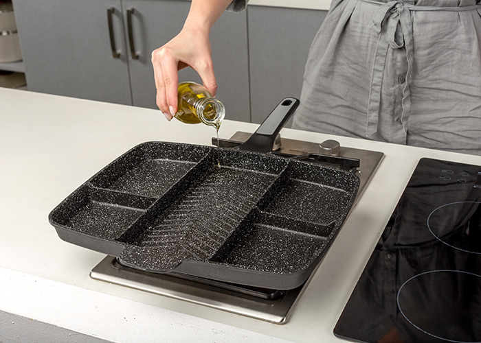 Γκριλιέρα με χωρίσματα "Funtzio" με αντικολλητική επίστρωση stone 38x31cm GAL6