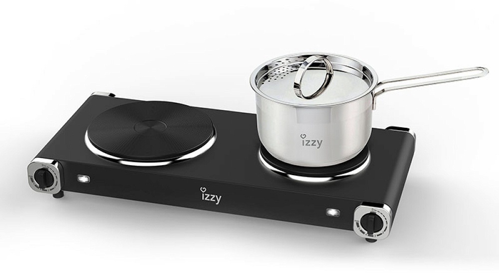 IZZY - ΣΗΜΑΝΤΙΚΟ: Σε περίπτωση διαφοράς τιμής από το κατάστημα ισχύει παντα και μόνο η τιμή του καταστήματος Izzy IZ-1203 Επιτραπέζια Εστία Εμαγιέ Διπλή Μαύρη 22390