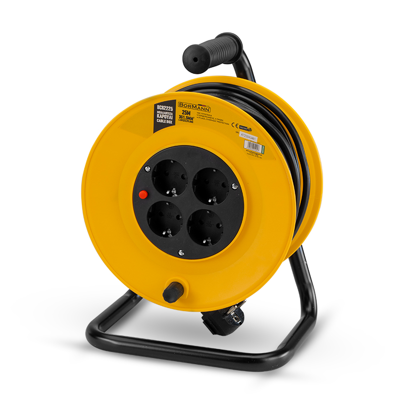 BORMANN BCR2225 Μπαλαντέζα Καρούλι Με Προστασία Υπερθέρμανσης 25m 3X1.5mm, 4 Πρίζες 054047
